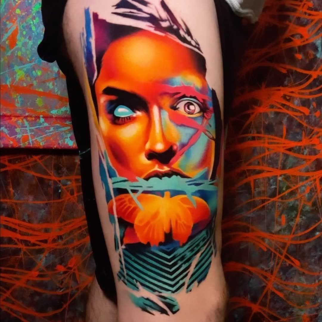 Abstract portrait with butterfly tattoo by Christian Silva
