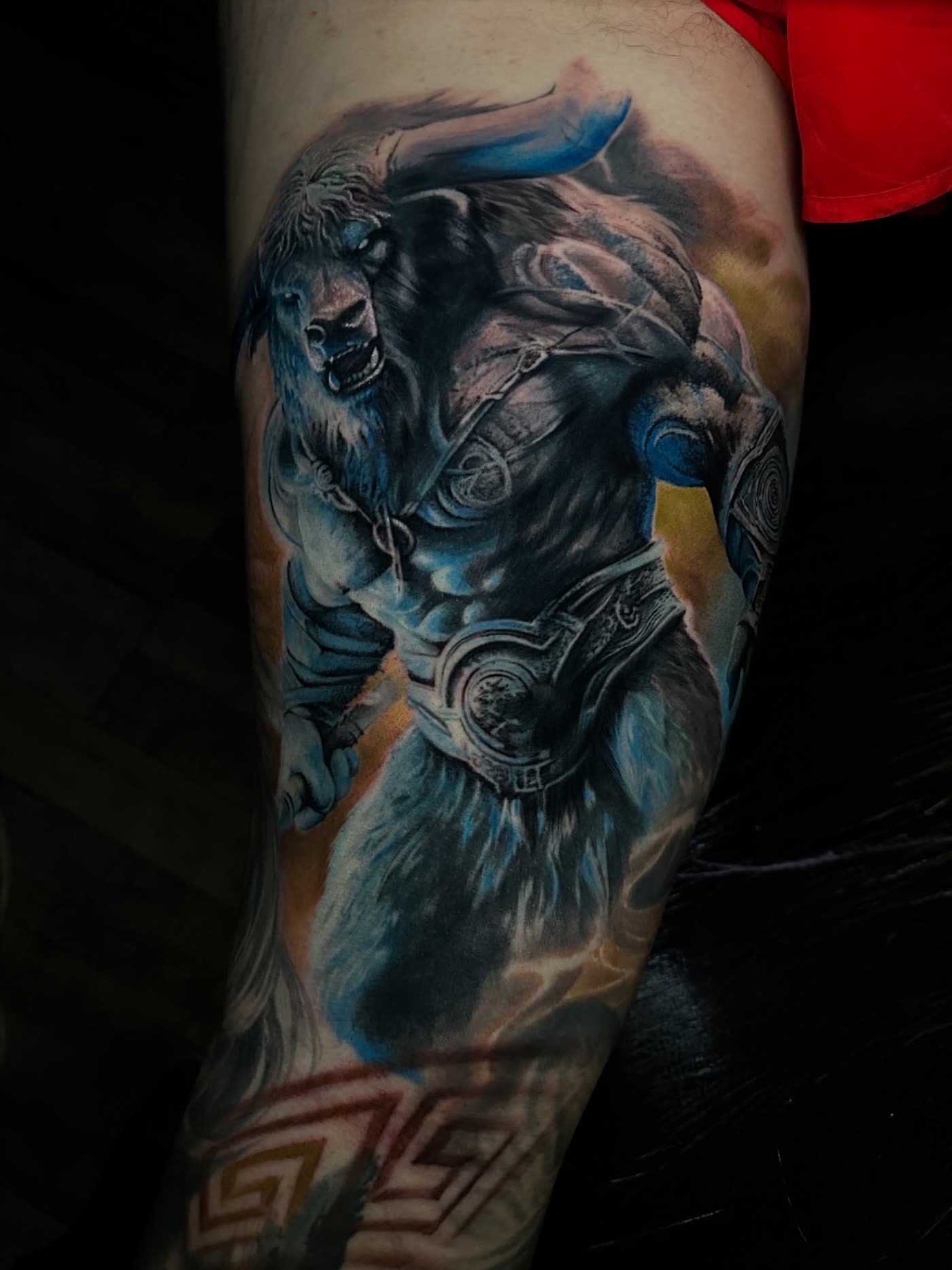 Minotaur warrior color tattoo by Christian Silva